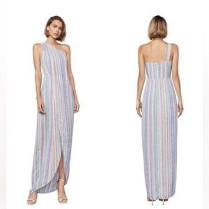 BCBGMaxAzria One Shoulder Maxi Dress Size 2 Multicolor Hi-Low Hem Stripe